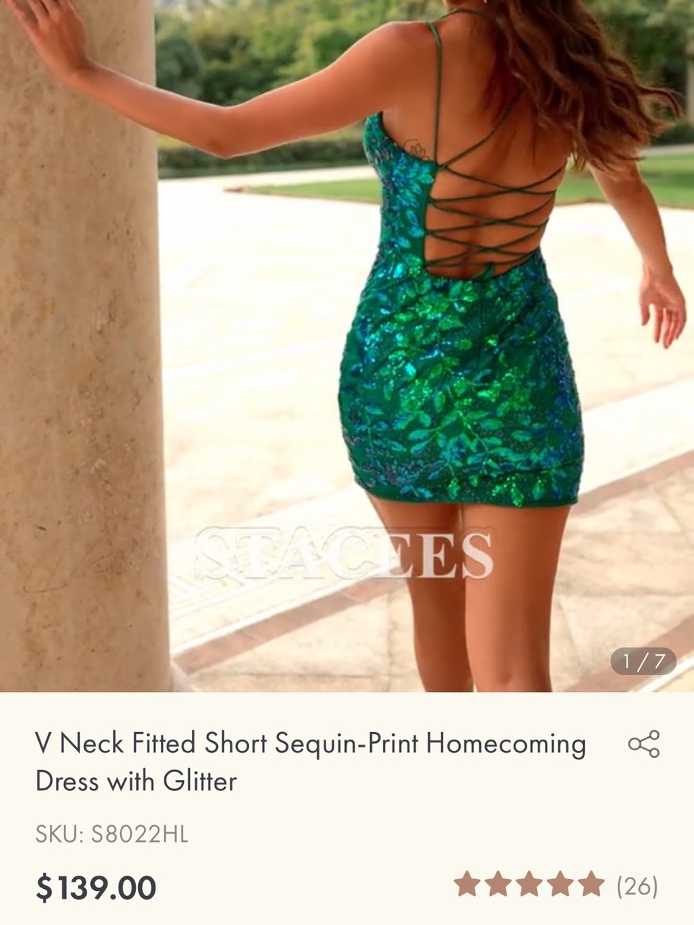 Sequin-Print Green V-Neck Fitted Homecoming Dress